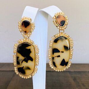 Nicole Miller Acrylic Neutral Animal Print Beaded Statement Earrings